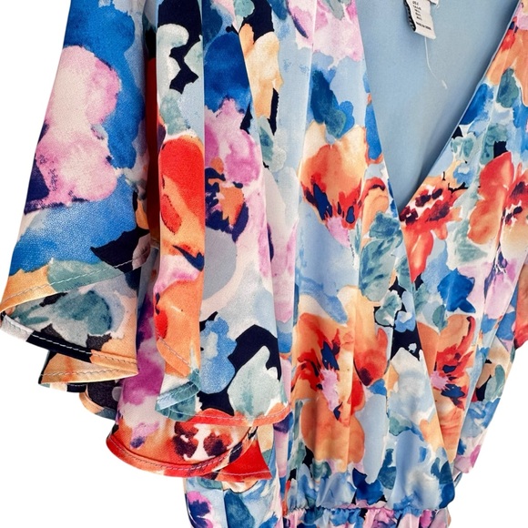 Nicole Miller Maxi Dress Large Faux Wrap Floral Flutter Sleeve V-Neck - Picture 7 of 15